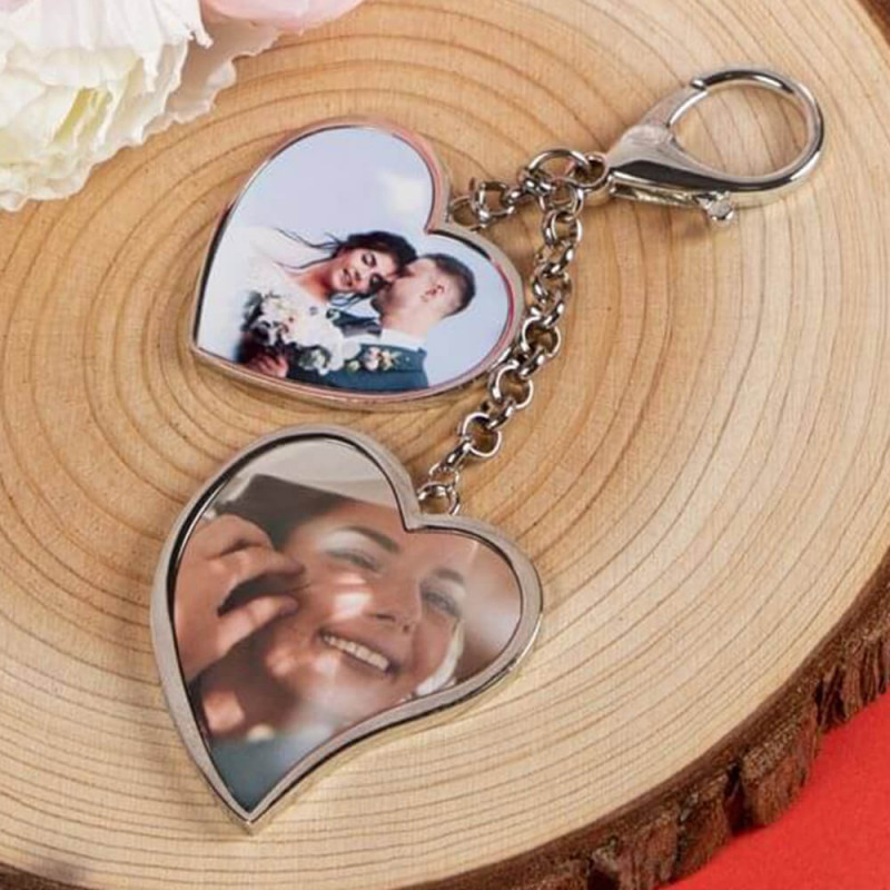 Portachiavi doppio cuore con foto