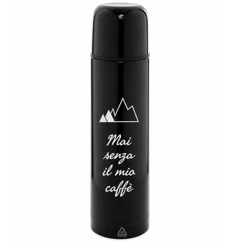Thermos nero in acciaio inox personalizzato con incisione laser