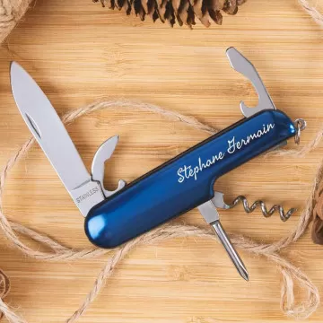 Coltellino multifunzione blu inciso