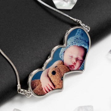 Collana doppio cuore con foto