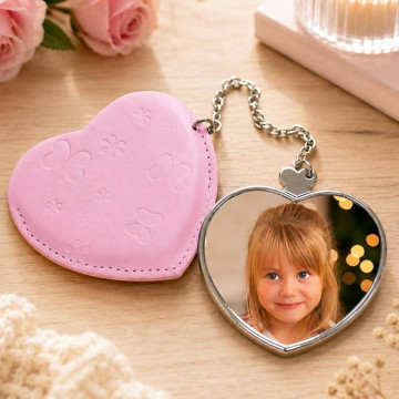 Specchietto a cuore rosa personalizzato con foto