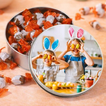 Scatola rotonda di cioccolatini personalizzata con foto
