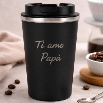 Tazza termica nera personalizzata con incisione
