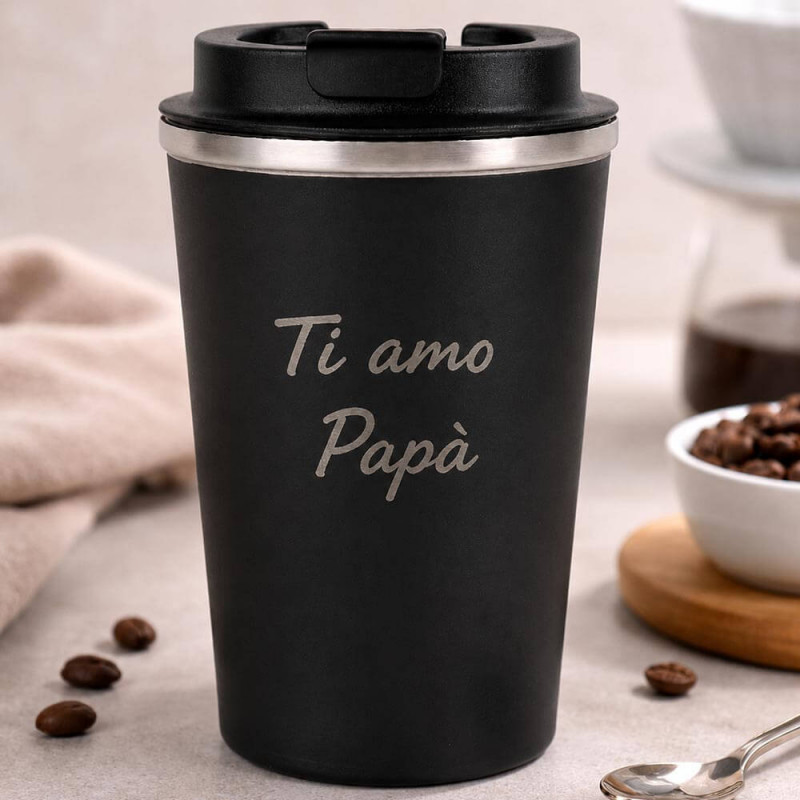 Tazza termica nera personalizzata con incisione