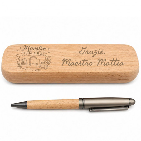 Set penna a sfera in legno personalizzato