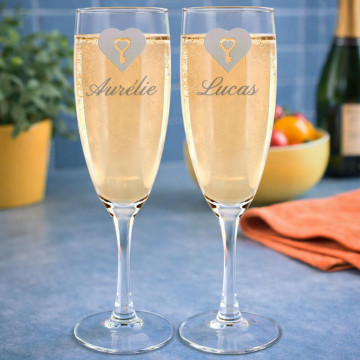Set di 2 flûte da champagne con cuore personalizzate