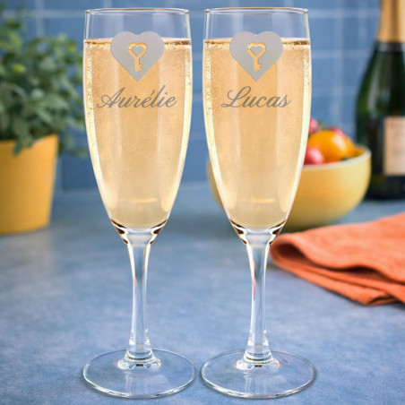 Set di 2 flûte da champagne con cuore personalizzate