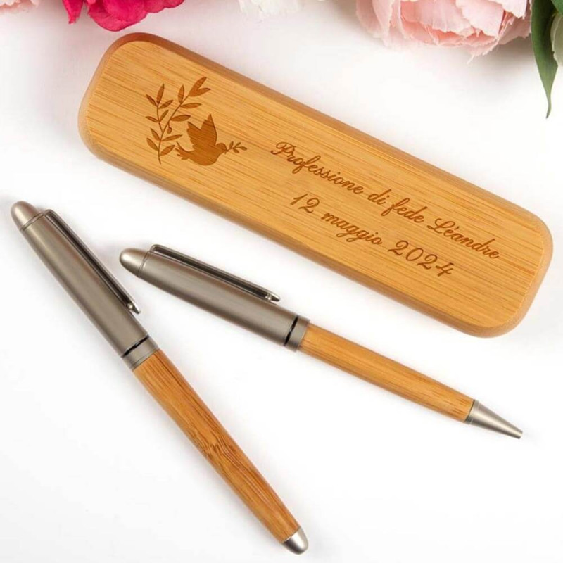 Cofanetto con 2 penne comunione personalizzato