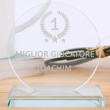 Trofeo rotondo in vetro personalizzato