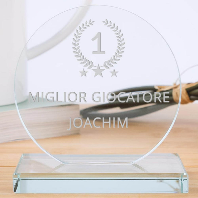 Trofeo rotondo in vetro personalizzato