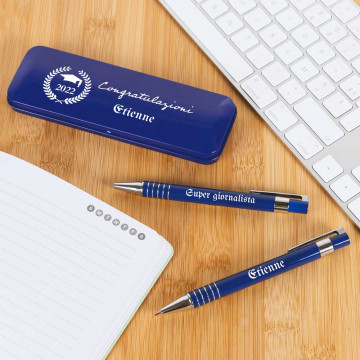 Cofanetto blu penna e portamine congratulazioni