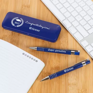 Cofanetto blu penna e portamine congratulazioni