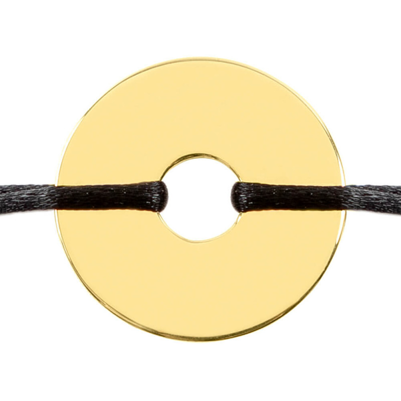 Bracciale in corda nera con disco placcato oro personalizzabile